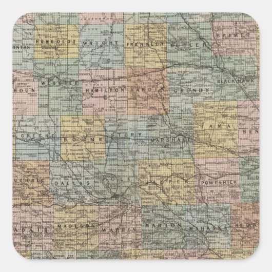 Sectionele kaart van Iowa Vierkante Sticker (Voorkant)