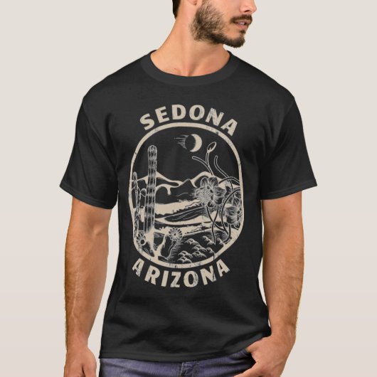 Sedona Arizona Linocut Distressed Desert T Shirt R (Voorkant)