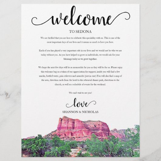 Sedona Arizona Wedding Weekend Welkomstreisroute (Voorkant)