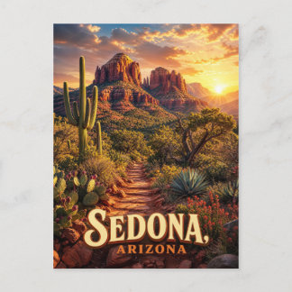 Sedona Arizona Zonsondergang Rode Rots Desierto Re Feestdagenkaart