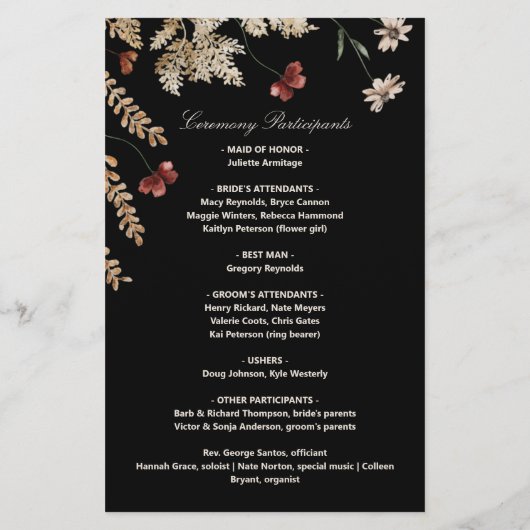 Sedona Garden Programme de mariage plat (Dos)