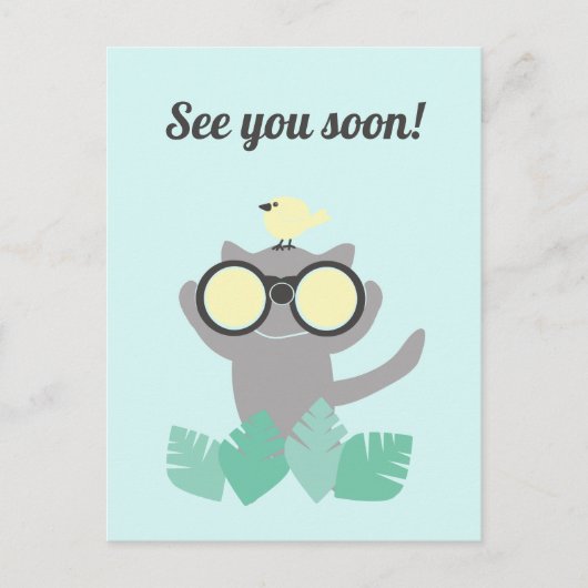 See You Soon Herinnering Briefkaart met kat en vog (Voorkant)