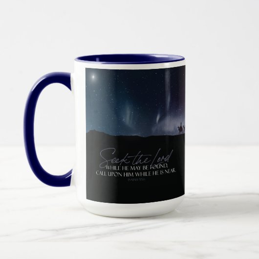 SEEK JESUS Magi Bethlehem Star Navy Christmas Mug (Gauche)