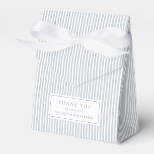 Seersucker blauw wit gestreepte preppy baby shower bedankdoosjes