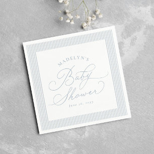 Seersucker blauw wit gestreepte preppy baby shower servet