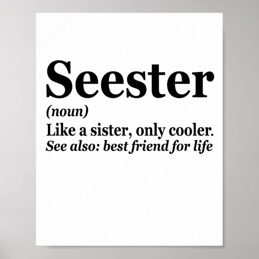 Seester Noun Definition Best Sister Funny Gift Poster (Voorkant)