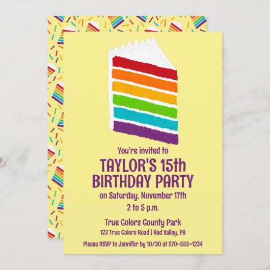 Segment van Rainbow Cake Custom Party Kaart (Voorkant / Achterkant)