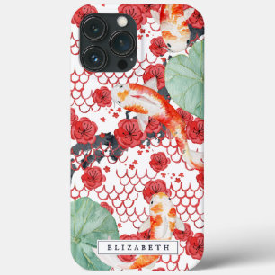 Seigaiha Bloemig Golfpatroon Koi Vis Monogram iPhone 13 Pro Max Hoesje