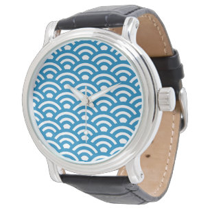 Seigaiha, Golven, Japans, Blauw en Wit Horloge