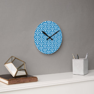 Seigaiha, Golven, Japans, Blauw en Wit Ronde Klok