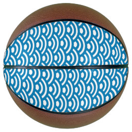Seigaiha, Waves, Japanese, Blue and White Basketbal