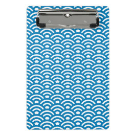 Seigaiha, Waves, Japanese, Blue and White Mini Klembord