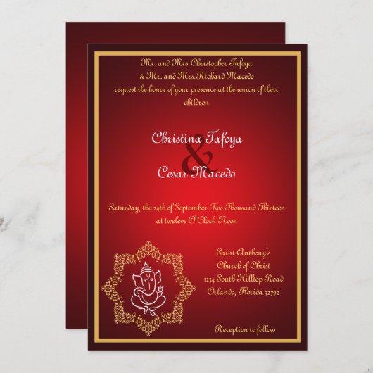 seigneur du faire-part de mariage 5x7 Ganesha/Spi (Devant / Derrière)