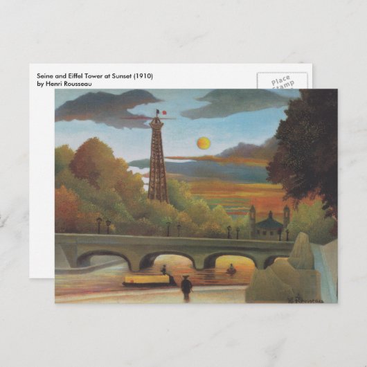 Seine- en Eiffeltoren op zonsondergang door Henri  Briefkaart (Voorkant / Achterkant)