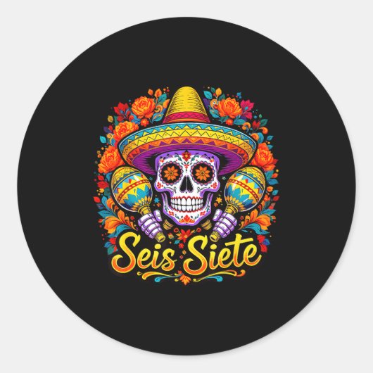 Seis Siete Spanish Humor Clroom Teaching Laugh Esp Ronde Sticker (Voorkant)