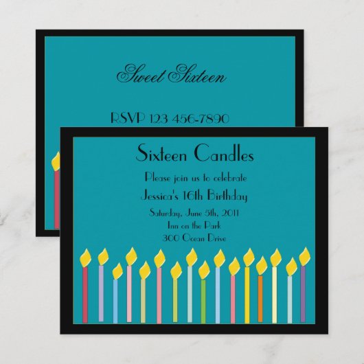 Seize bougies Invitation d'anniversaire (Devant / Derrière)