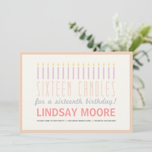 Seize bougies Invitation d'anniversaire (Debout devant)