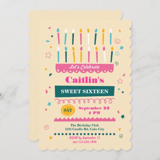 Seize bougies Invitation d'anniversaire (Devant / Derrière)