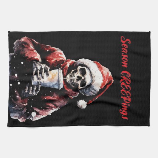 Seizoen Creepings Kerstmis Skelet Theedoek (Horizontaal)