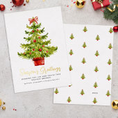 Seizoen Groeten Elegante Waterverf Tree Script Folie Feestdagenkaart