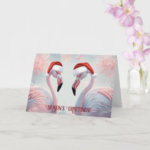 Seizoen Groeten Grappige Flamingo's Santa Hoed Kaart