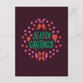 Seizoen groeten in groen handschrift met harten briefkaart