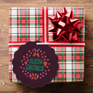 Seizoen groeten in groen handschrift met harten ornament kaart
