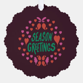 Seizoen groeten in groen handschrift met harten ornament kaart