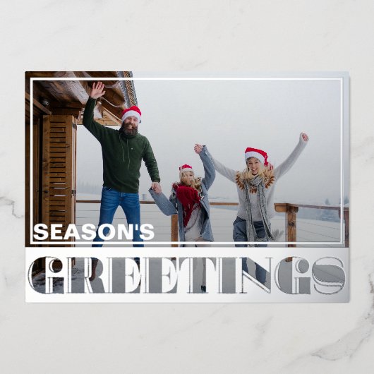 Seizoen Groeten Zilveren Folie & Foto Kerstmis Folie Feestdagenkaart (Voorkant)