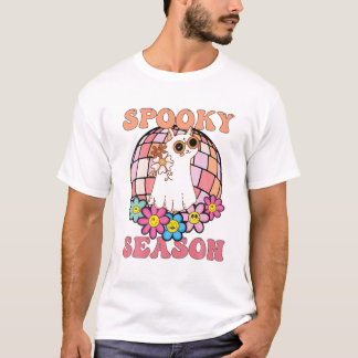 Seizoen Groovy Ghost Cat Retro T-shirt