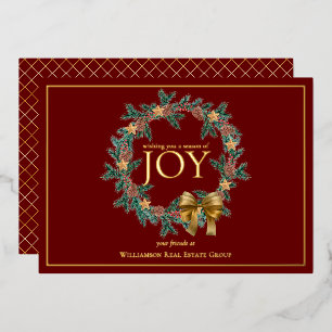 Seizoen van Joy Chrstmas Wreath Business Folie Feestdagenkaart