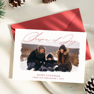 Seizoen van Joy Red Script Familiefoto Kerstmis Feestdagenkaart