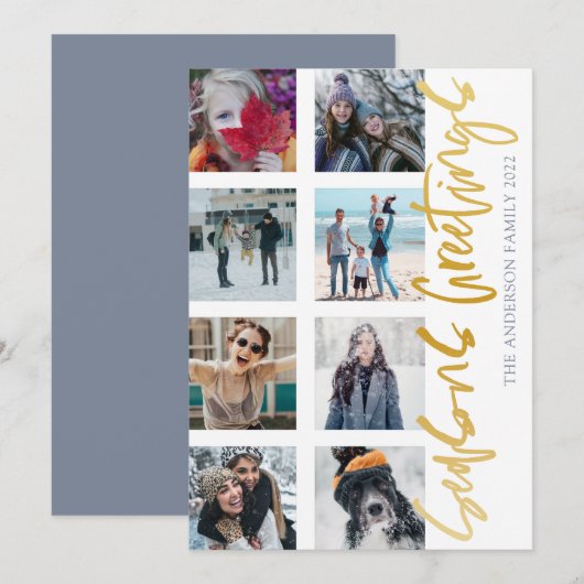 Seizoenen Goud Script 8 Kerstmis Foto Feestdagenkaart (Voorkant / Achterkant)