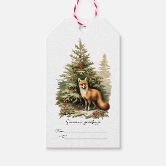 Seizoenen Groeten Christmas Fox Cadeaulabel (Voorkant)