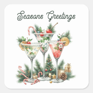 Seizoenen Groeten Kerstcocktails Vierkante Sticker