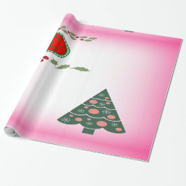 Seizoenen Groeten Levendig Groene Grens Holly/Tree Cadeaupapier