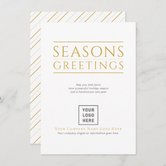 Seizoenen Groeten Logo Gold Stripes Business Feestdagenkaart (Voorkant / Achterkant)