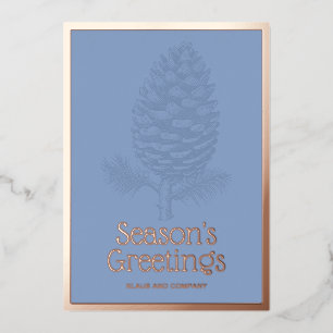 Seizoenen Groeten Pinecone Modern Blue Corporate Folie Feestdagenkaart