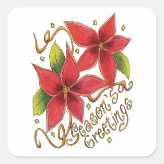 Seizoenen Groeten Poinsettias Kerst stickers