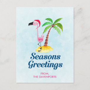 Seizoenen Groeten Roze Flamingo in Santa Hat Xmas Briefkaart