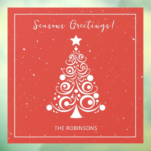 Seizoenen Groeten Witte kerstboom op rood Raamsticker (Vel 3)