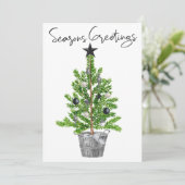 Seizoenen Groetings Black White Kersttree Kaart (Staand voorkant)