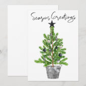 Seizoenen Groetings Black White Kersttree Kaart (Voorkant / Achterkant)
