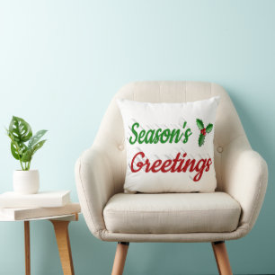 Seizoenen Groetings Holly Kerstred groen script Kussen