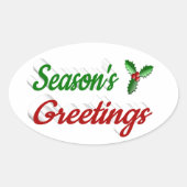 Seizoenen Groetings Holly Kerstred groen script Ovale Sticker (Voorkant)