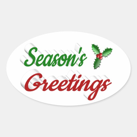 Seizoenen Groetings Holly Kerstred groen script Ovale Sticker (Voorkant)