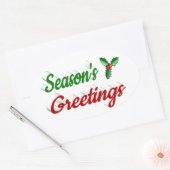 Seizoenen Groetings Holly Kerstred groen script Ovale Sticker (Envelop)