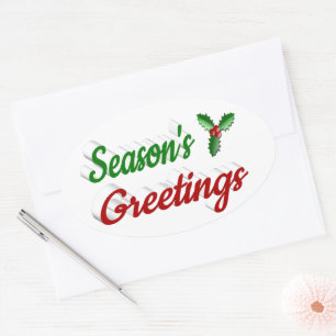 Seizoenen Groetings Holly Kerstred groen script Ovale Sticker