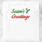 Seizoenen Groetings Holly Kerstred groen script Ovale Sticker (Tas)
