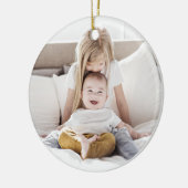 Seizoenen Groetjes Check + krans Kerstfoto Keramisch Ornament (Links)